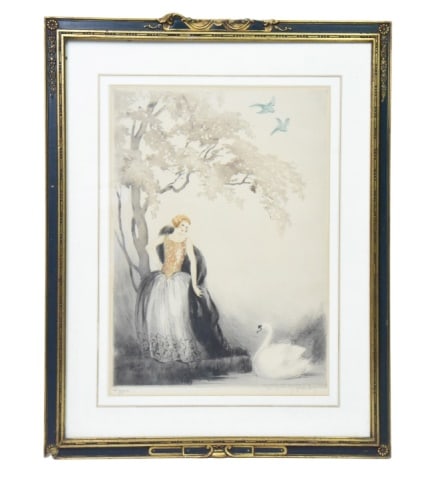 Jean Hardy Le Cygne Drypoint with Aquatint Etching: Jean Hardy Le Cygne Drypoint with Aquatint Etching.Signed in pencil by Jean Hardy lower right.Measures 31 inches x 25 inches.