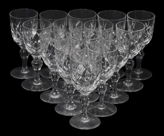 Set of 15 Stuart Crystal Regent Cordial Glasses: Set of 15 Stuart Crystal Regent Diamond Cut Bowl and Knopped Stem Sherry / Cordial Glasses.Measures 4.75 inches tall