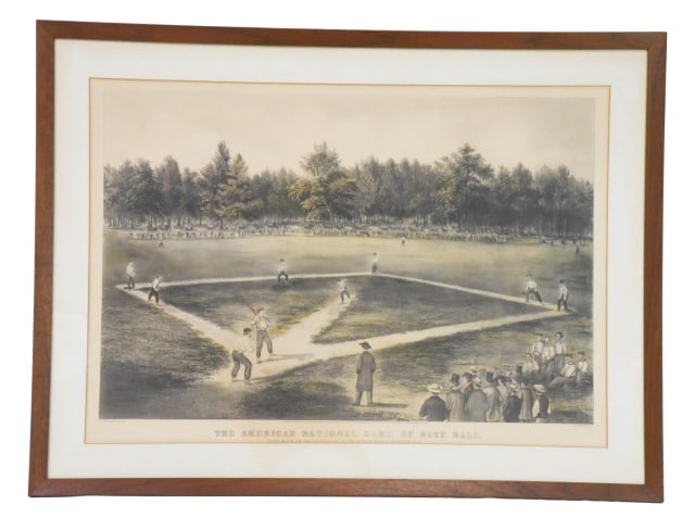 The American National Game of Base Ball Lithograph: The American National Game of Base Ball Framed Art Print Reproduction of the 1866 Currier & Ives Lithograph.Measures 27 inches x 35.5 inches.
