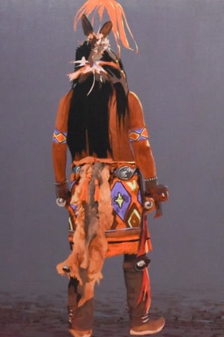 Lawrence W. Lee Indian Painting Dated 1985: Lawrence W. Lee Indian Painting Dated 1985.Artwork measures 48 inches x 36 inches.