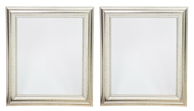 Pair Modern Square Metallic Silver Wall Mirrors: Pair Modern Square with a Wide Tiered Metallic Silver Finished Wall Mirrors.Measures 30 inches x 26 inches.