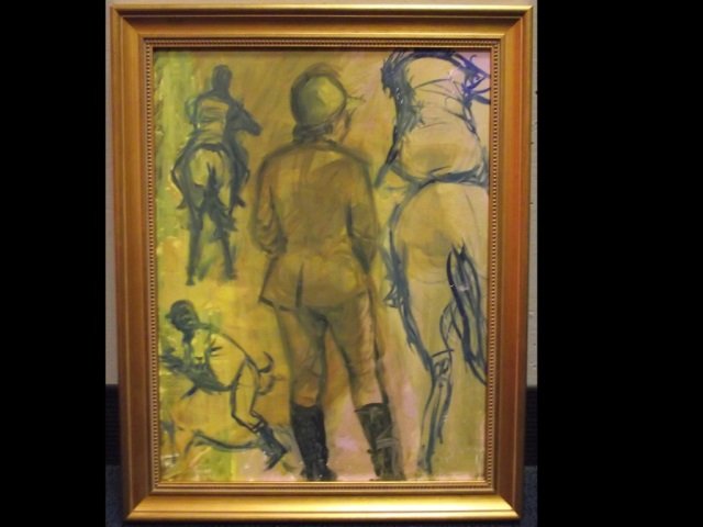 John Elliot- Expressionist Equestrian Portrait: Expressionist portrait of female equestrian by John Elliot, 18 H x 15" W. Oil on canvas, excellent condition."