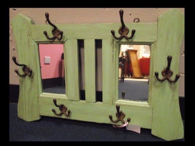 Swedish Midcentury Painted Coat Rack with Mirrors: Swedish midcentury painted coat rack with mirrors- excellent condition.