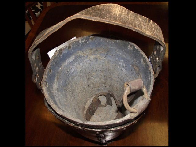 19th Century English Leather Fire Bucket: 19th century English fire bucket- typical aging.