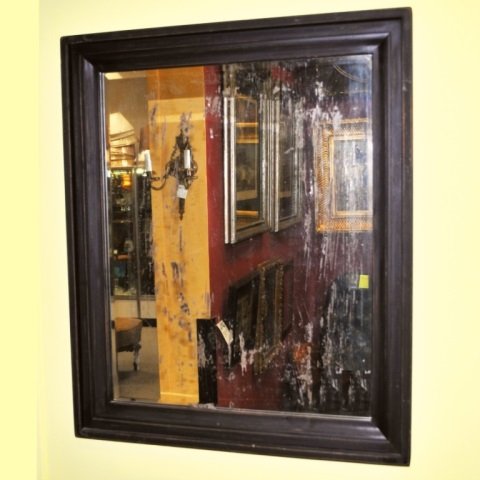 Antique Mirror with Black Wood Frame: Antique mirror with black wood frame, 36 H x 30" W- some wear, very good used condition."