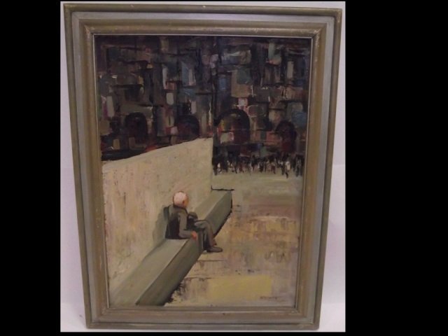 Sternberg- Subway Scene with Bench- Oil on Canvas: Subway scene with bench, oil on canvas, signed Sternberg. 24 1/2 H x 18" W, very good vintage condition."
