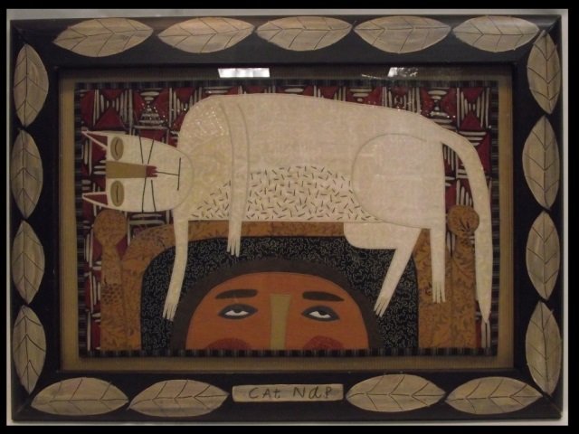 Framed Cat Nap" Tapestry- Chris Antieau": Framed Cat Nap" tapestry by Chris Antieau (close friend to Joan Miro). 12" H x 18" W, excellent condition."
