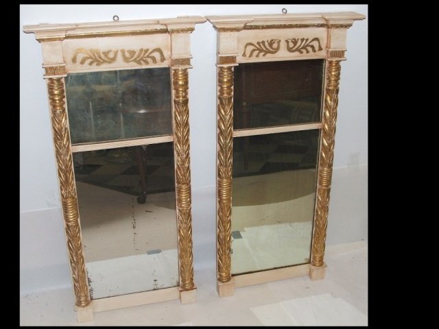 Pair of Vintage Hand-Painted Hall Mirrors: Pair of vintage hand-painted wall mirrors. 40 1/2 H x 20" W each, very good used condition."
