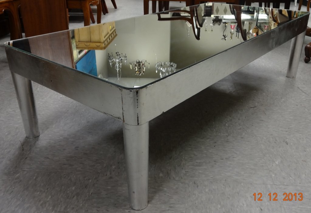 Modernist Swedish Coffee Table w/Mirror Top: Modernist Swedish coffee table with mirror top. 60 L x 28" W x 16 1/2" H, very good vintage condition."