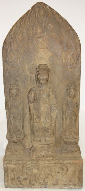 Antique Buddhist Sculpture: Antique Buddhist sculpture. 18 L x 8" W x 40" H, good condition."
