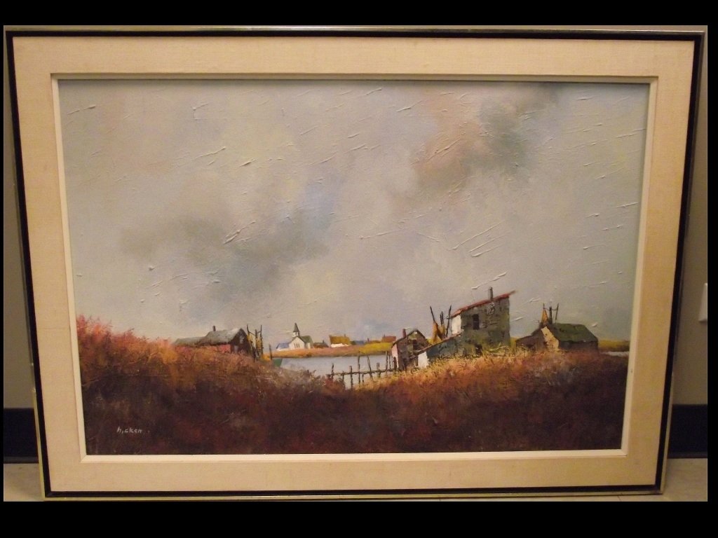 Philip Burnham Hicken- Landscape/Brush- Oil/Canvas: Signed 'Hicken" on lower left corner, 24" H x 36" W. Oil on canvas, excellent condition.