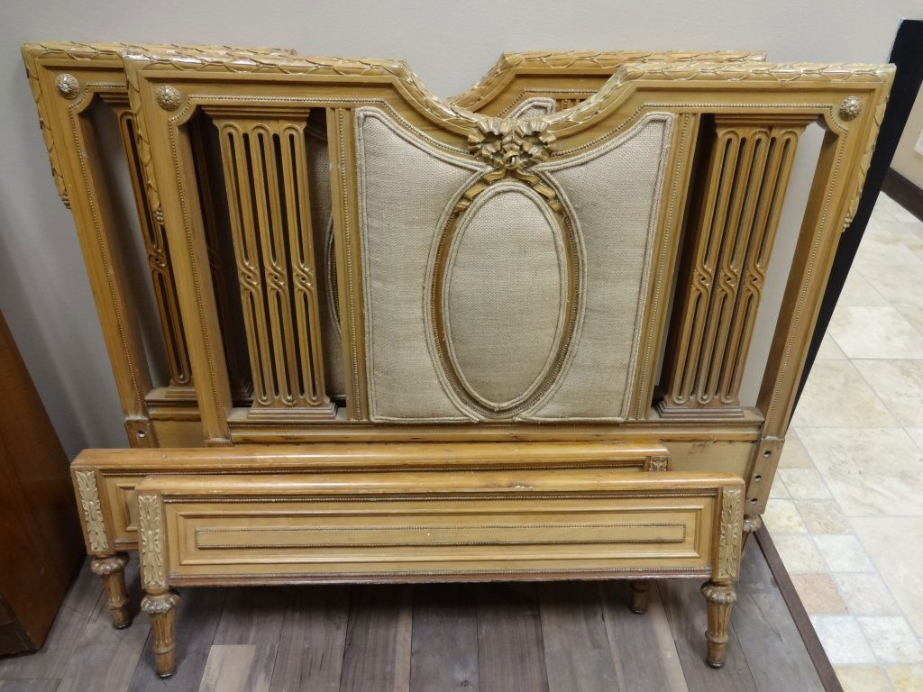 Pair of Edwardian Twin Beds: Pair of Edwardian twin beds. Headboards measure 40" H x 43 3/4" W, frames measure 15" H x 43 3/4" W, very good antique condition.