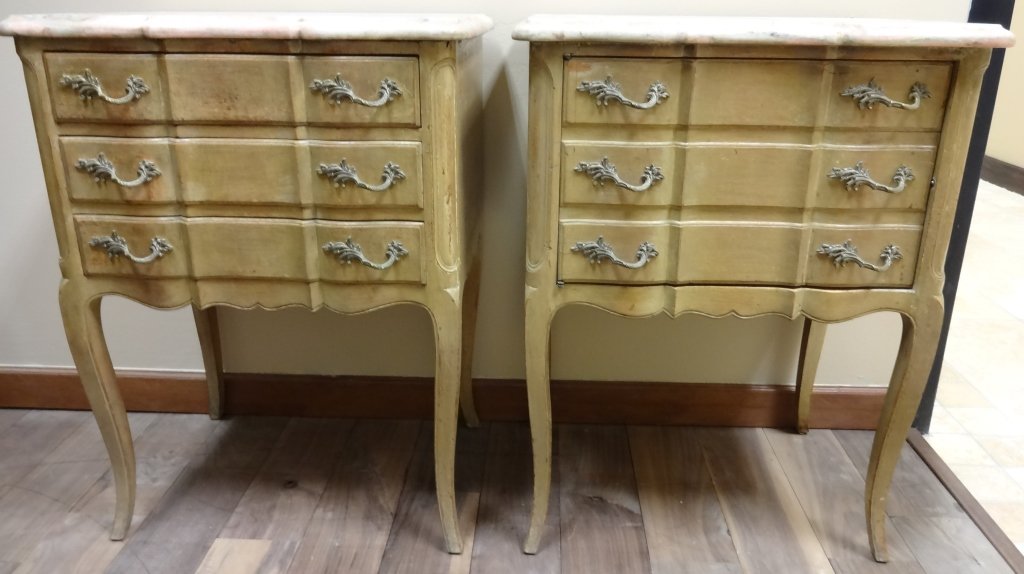 Pair of Vintage Nightstands with Marble Tops: Pair of vintage nightstands with marble tops. 22 1/4" L x 15 1/4" W x 28 7/8" H, very good used condition.