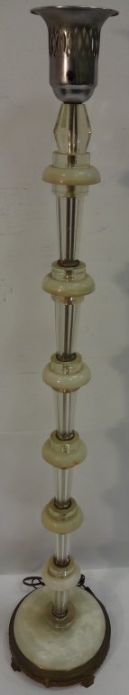 Modernist Crystal & Alabaster Floor Lamp: Modernist crystal and alabaster floor lamp. 12" diameter x 59 3/4" H, very good vintage condition.