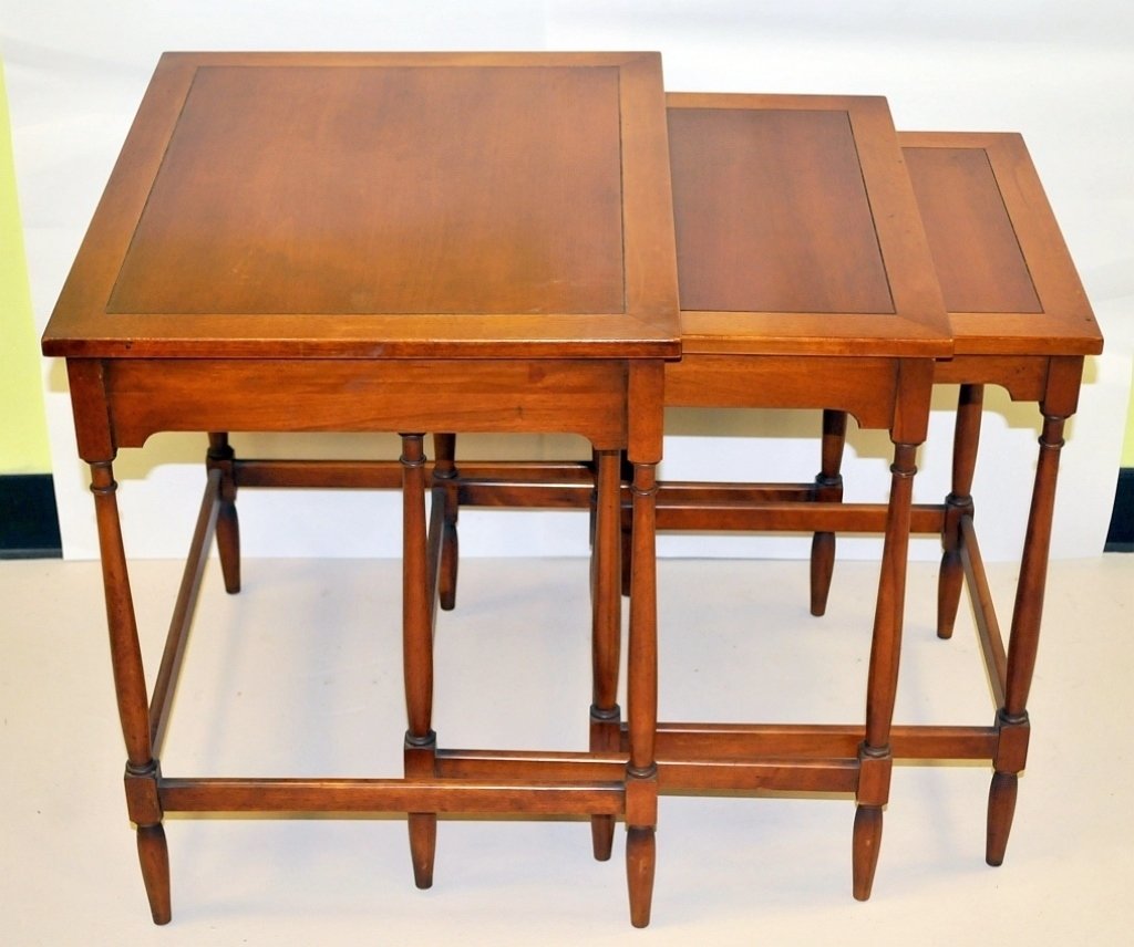 Mid-Century Maple Nesting Tables: Mid-century maple nesting tables. 23 1/2" L x 19" W x 24" H (not extended), excellent condition.