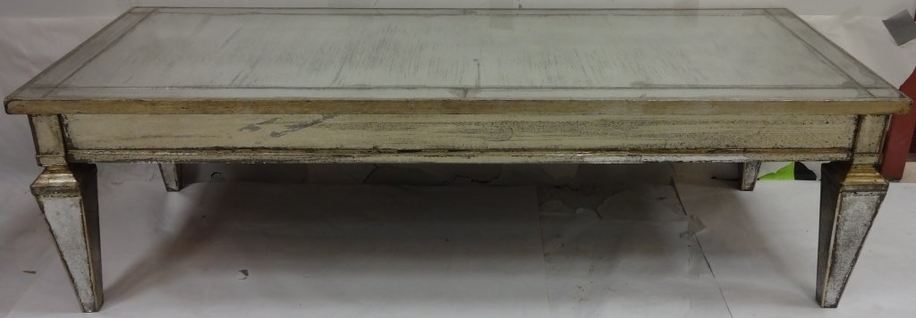 Louis XVI-Style Coffee Table with Mirror Top: Louis XVI mid-century coffee table with mirror top. 51 1/2" L x 20 3/8" W x 15 1/4" H, very good used condition.