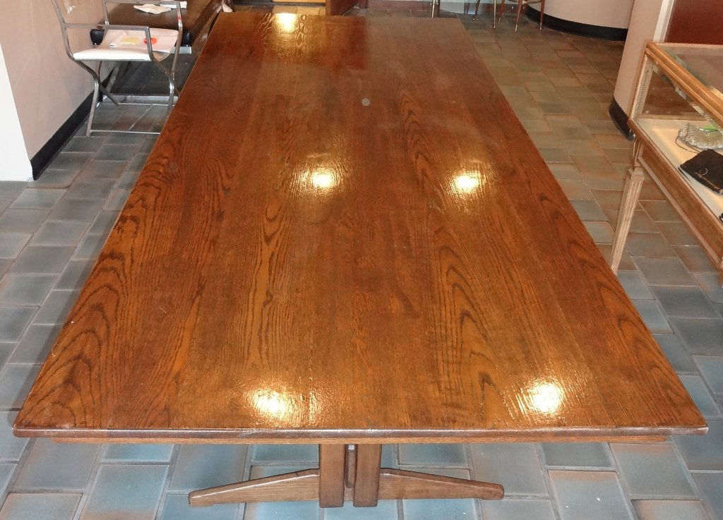 Modernist Oak Dining Room Table: Modernist oak dining room table. 96" L x 40 1/2" W x 30" H, very good vintage condition.