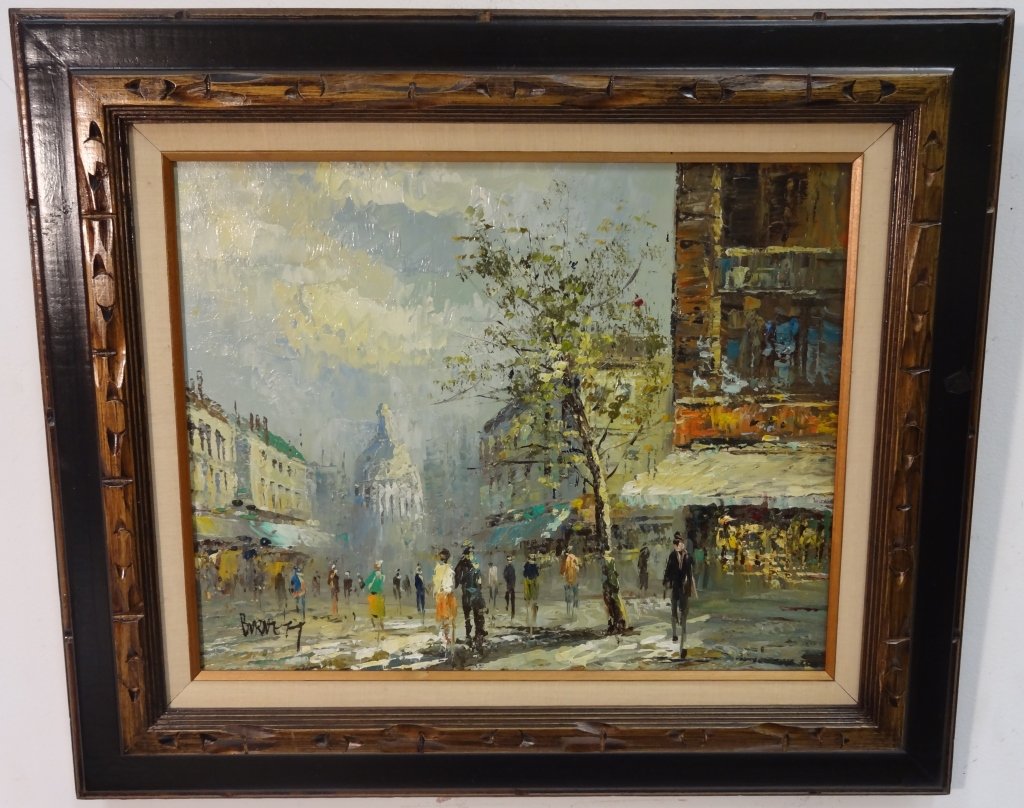 Caroline C. Burnett-Paris Street Scene-Oil/Canvas: Parisian street scene by Caroline C. Burnett, oil on canvas. 16" H x 20" W, very good condition.