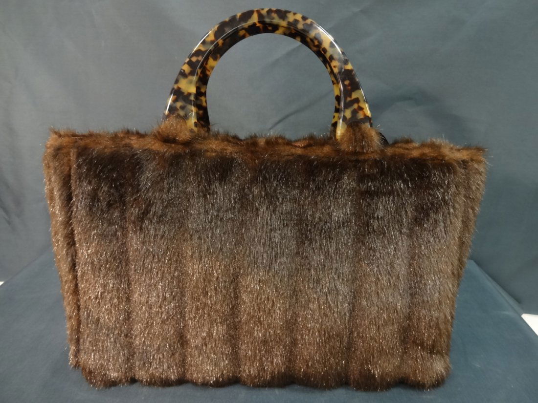 Vintage Georgia Brown Mink & Tortoise-Shell Purse: Vintage Georgia Brown mink and tortoise-shell purse. 18" W x 15 3/4" D x 4 1/2" H, very good used condition.