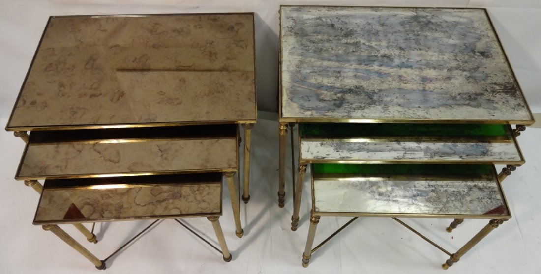 Pair of Jansen-Style Mirrored Nesting Tables: Pair of Jansen-style mirrored nesting tables. 21 1/2" W x 14 3/4" D x 17 3/4" H and 21 1/8" W x 14 1/4" D x 17" H (largest tables), very good vintage condition.