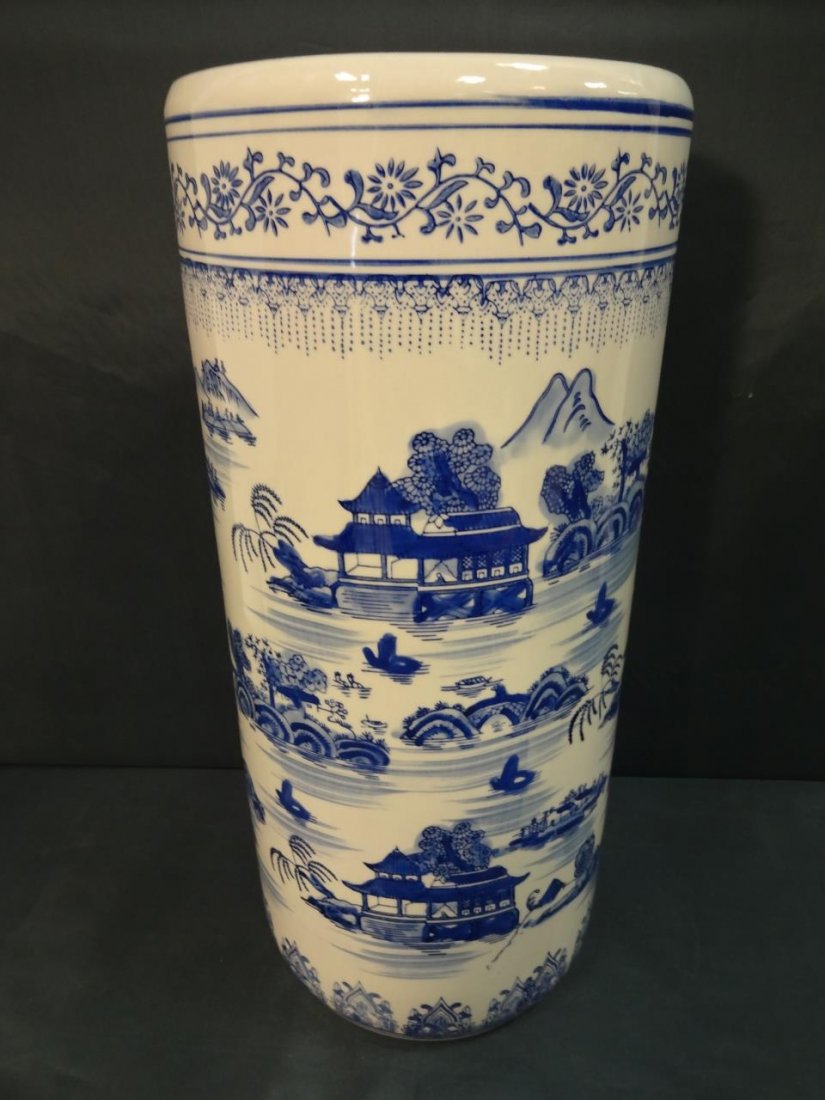 Vintage Chinese Blue+White Ceramic Umbrella Stand