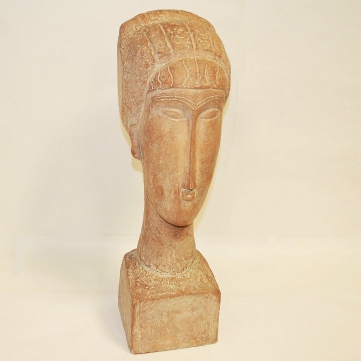 Austin Prod Mid-Century Sculpture- Bust of Woman: Austin Prod, Inc. 1961 sculpture of woman's bust in the manner of Modigliani. 5 1/2" W x 6" D x 22" H, very good vintage condition.