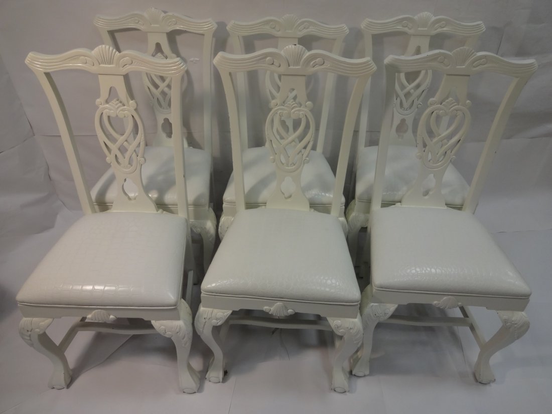 Set of 6 Vintage White Baker Dining Chairs: Set of six white baker dining chairs. 20 3/4" W x 21 1/2" D x 42" H, very good vintage condition.