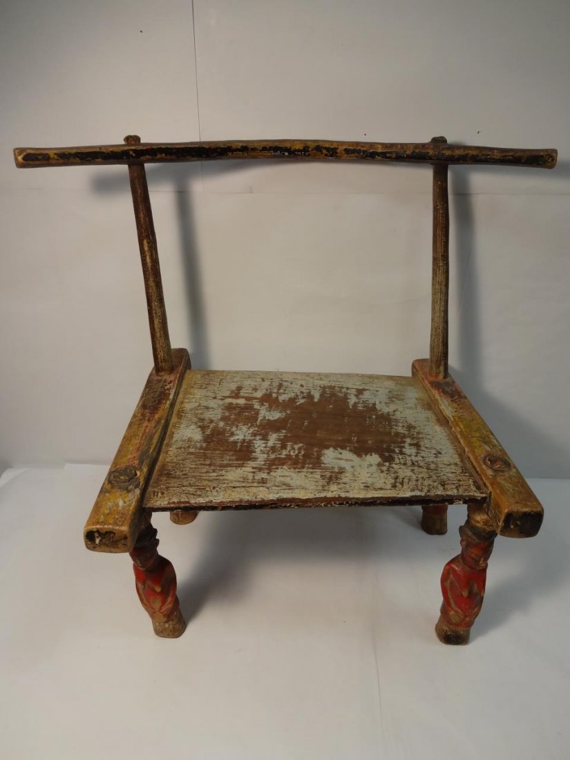Antique African Chief's Chair with Back: African Baule tribe chief's chair with carved legs and traces of paint, circa 1900. 17" W x 14 1/2" D x 22", very good antique condition.