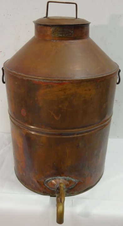 Art Deco Morandi-Proctor Copper Container with Tap: Art Deco Morandi-Proctor (Boston, MA) copper container with tap. 21" W x 15 1/2" D x 25" H, very good antique condition.