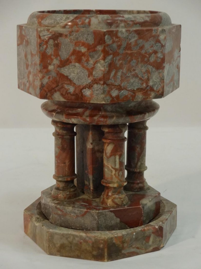 Antique Chinese Marble Incense Pot with Base: Antique Chinese marble incense pot with base. 7 1/4" H x 5 1/4" diameter, good condition with several small chips.