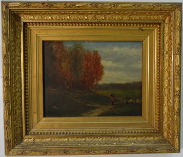 "Autumn Stroll" Oil on Panel by Francis Richardson: Autumn Stroll oil on panel by Francis Henry Richardson. Signed lower right corner. Cleaned and restored by Michael Alonzo, NYC, 1967. 7" H x 9" W. Excellent vintage condition.