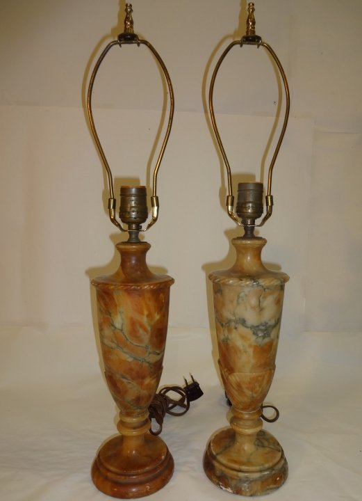 Pair of Vintage Marble Table Lamps: Pair of vintage marble table lamps. 14 1/2" H x 4" diameter, very good used condition.