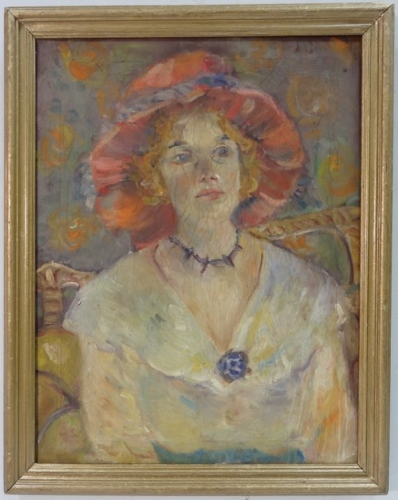 Impressionist Portrait of Young Woman- Oil/Canvas: Antique impressionist portrait of young woman, oil on canvas. 26" H x 20" W, very good condition.