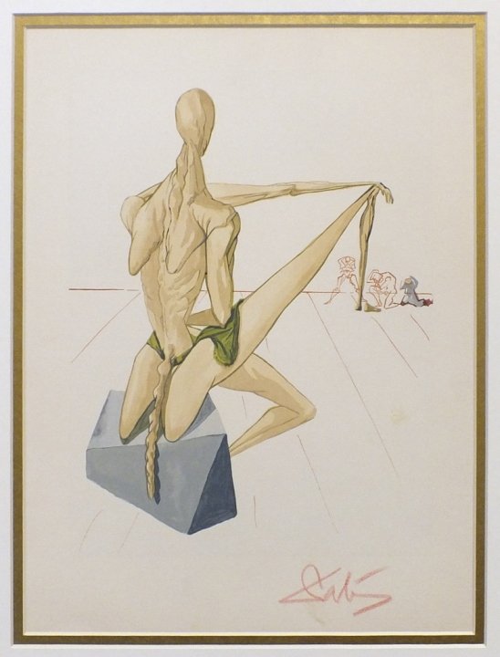 Salvador Dali/"Minos" Divine Comedy S'd Woodblock: Salvador Dalí (1904 –1989), "'Minos'- Divine Comedy-Inferno- Canto V". Original color woodblock engraving, hand-signed. From Dante's "Divine Comedy", illustrated by Salvador Dalí, published in Par