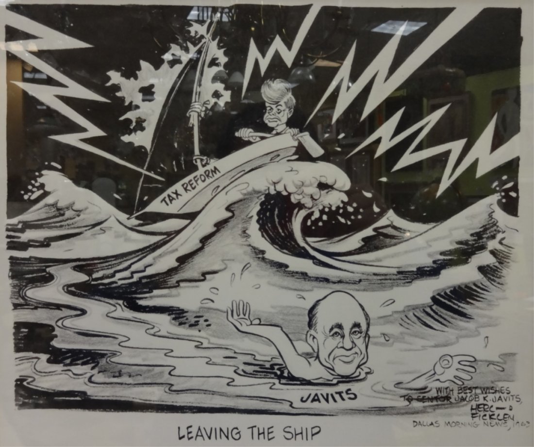 Herc Ficklen/Jacob Javits+JFK Political Caricature: Political caricature of Jacob Javits and JFK for Dallas Morning News from 1963 by Herc Ficklen (1911-1980). 10 14" H x 12" W under mat, very good condition.