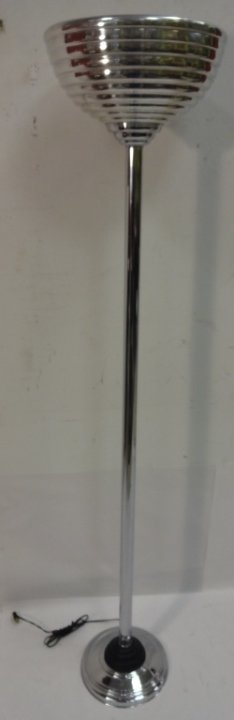 Mid-Century Chrome Floor Lamp with Two Lights: Art Deco brass floor lamp with three arms and one Edison socket at top. 10" dia. x 50" H, very good antique condition with typical discoloration.