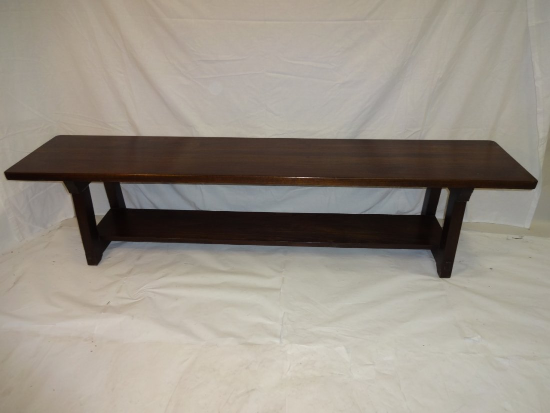 American Arts & Crafts Probable Stickley Bench: FROM THE HOME ON RON HOWARD: An American Arts & Crafts wood bench attributed to Gustav Stickley. 71 3/4" W x 14 5/8" D x 16 7/8" H. Excellent condition.