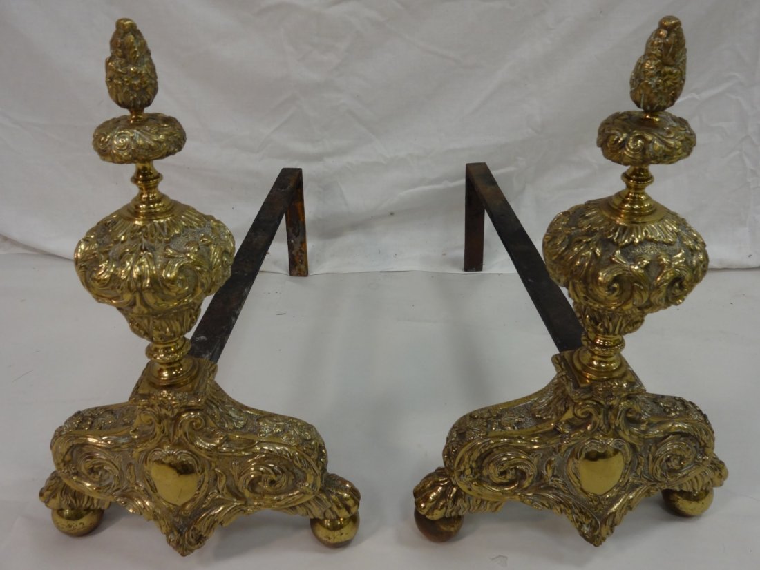 Pair of Antique Brass Andirons-William Jackson: Pair of antique brass andirons manufactured by William Jackson of New York City. 11 1/2" W x 21" D x 18" H, very good condition.