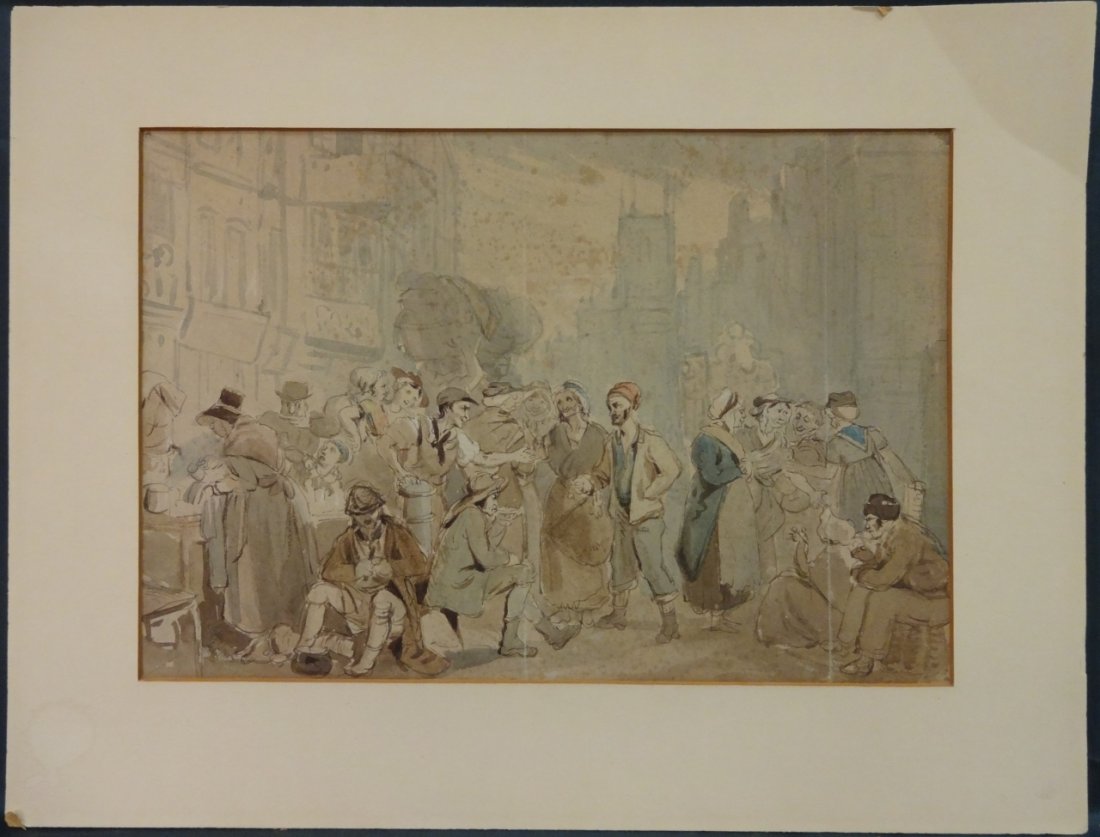 18th Century British Watercolor of a City Scene: A British 19th century of a city scene, unframed. 9 3/4" H x 14 1/4" W, very good antique condition.