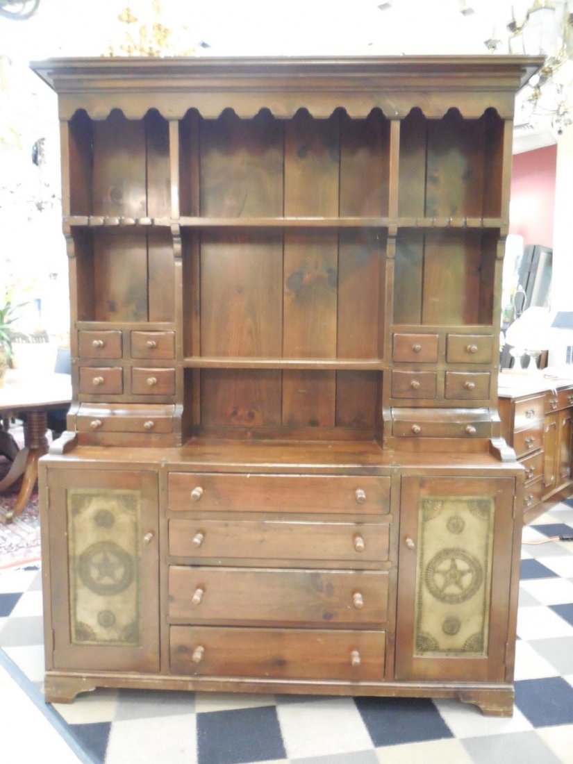 Wooden Cupboard w Chased Copper Inlay: Wooden Cupboard w Chased Copper Inlay. 60" x 18" x 77" VG Cond.