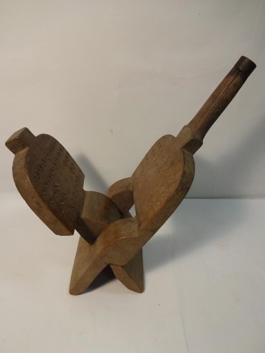 Antique African Carved Koran Holder: An African two-piece carved wooden Koran holder circa 1900. 7" W x 2" D x 18 1/2" H very good antique condition.