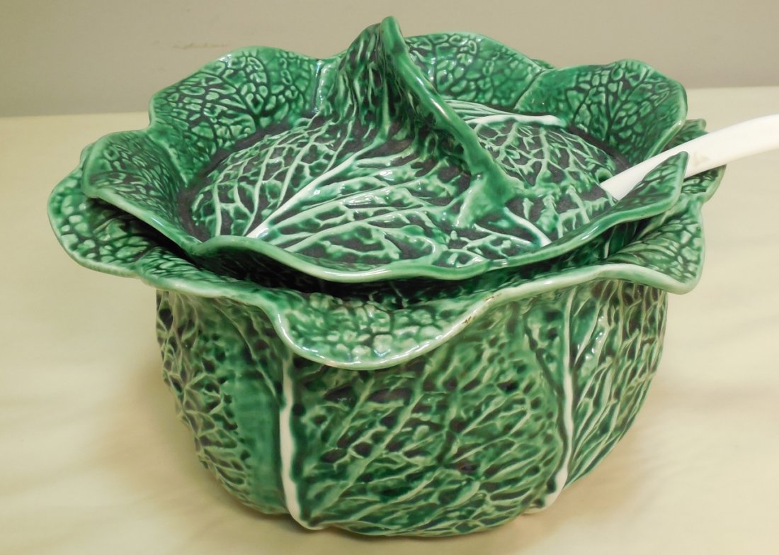 3 Piece Meissen Green Cabbage Soup Tureen