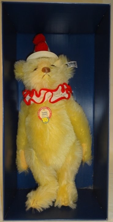 Teddy-Clown/Steiff Mohair Replica/Limited Edition: Teddy-Clown, Steiff mohair replica, limited edition of 10,000. Very good condition with original box, 8 3/8" W x 18 1/2" D x 5" H in box, very good condition.