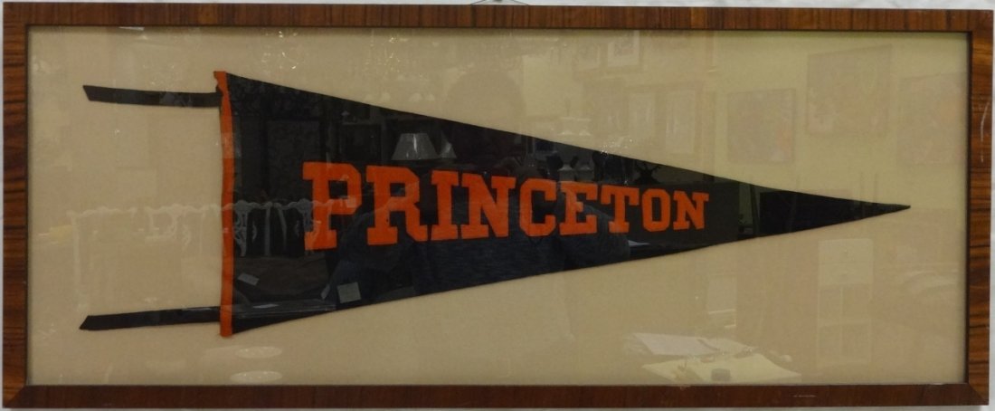 Framed Vintage Princeton Pennant: A vintage framed Princeton University pennant. 15" H x 39 1/2" W, very good condition.