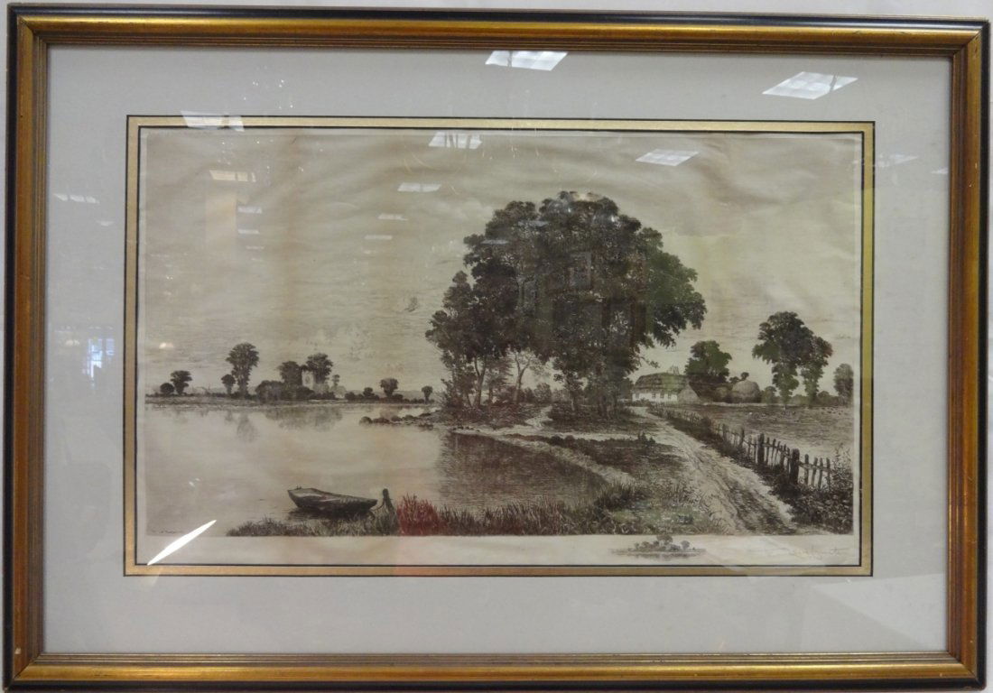 Frederick Leo Hunter - Long Island Etching: Frederick Leo Hunter (1858-1943), etching of Long Island. 22 1/4" H x 33" W under mat, very good condition.