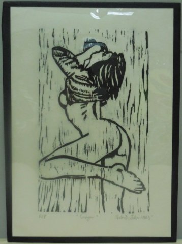 Robert Lederman, A/P "Ginger" Wood Black Print: A Robert Lederman artist's proof wood block print signed Robert Lederman in pencil lower right and dated 1983. 14" H x 9" W. Excellent condition.