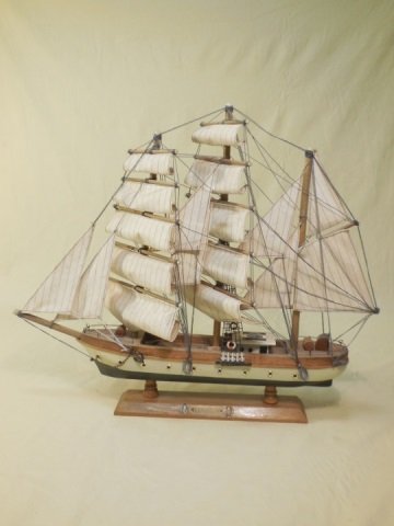 Model of "Gorch Fock" a 3 Mast Barque: A model of the German three mast Barque "Gorch Fock" built for the German Reichsmarine in 1933. 20" W x 6" D x 17". Good condition.