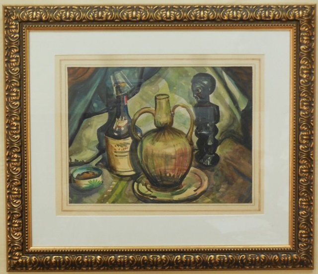 Still Life Watercolor Signed Robert Brackman: Still life watercolor with bottle and jug signed, Robert Brackman. 12 1/2" H x 16 1/2" W. In very good condition.