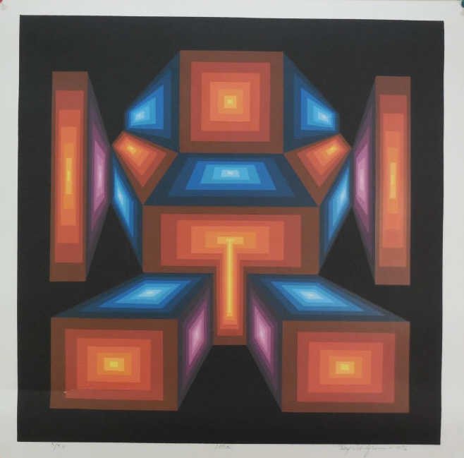 Roy Ahlgren Print Titled "Ikon" Signed & Dated: A Roy Ahlgren (American, 1927-2011) lithograph entitled "Ikon". Print is signed, numbered 3/50 and dated 1976. Unframed. 20" H x 20" W. Excellent condition.