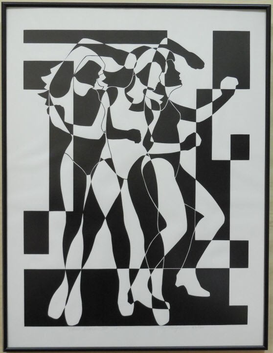 Roy Ahlgren Print "Three Graces" Signed & Dated: A Roy Ahlgren (1927-2011) print tiled "Three Graces VII" 1970 - 83/100, pencil signed serigraph. Measures 25 1/2" H x 19 1/2" W. Excellent condition.
